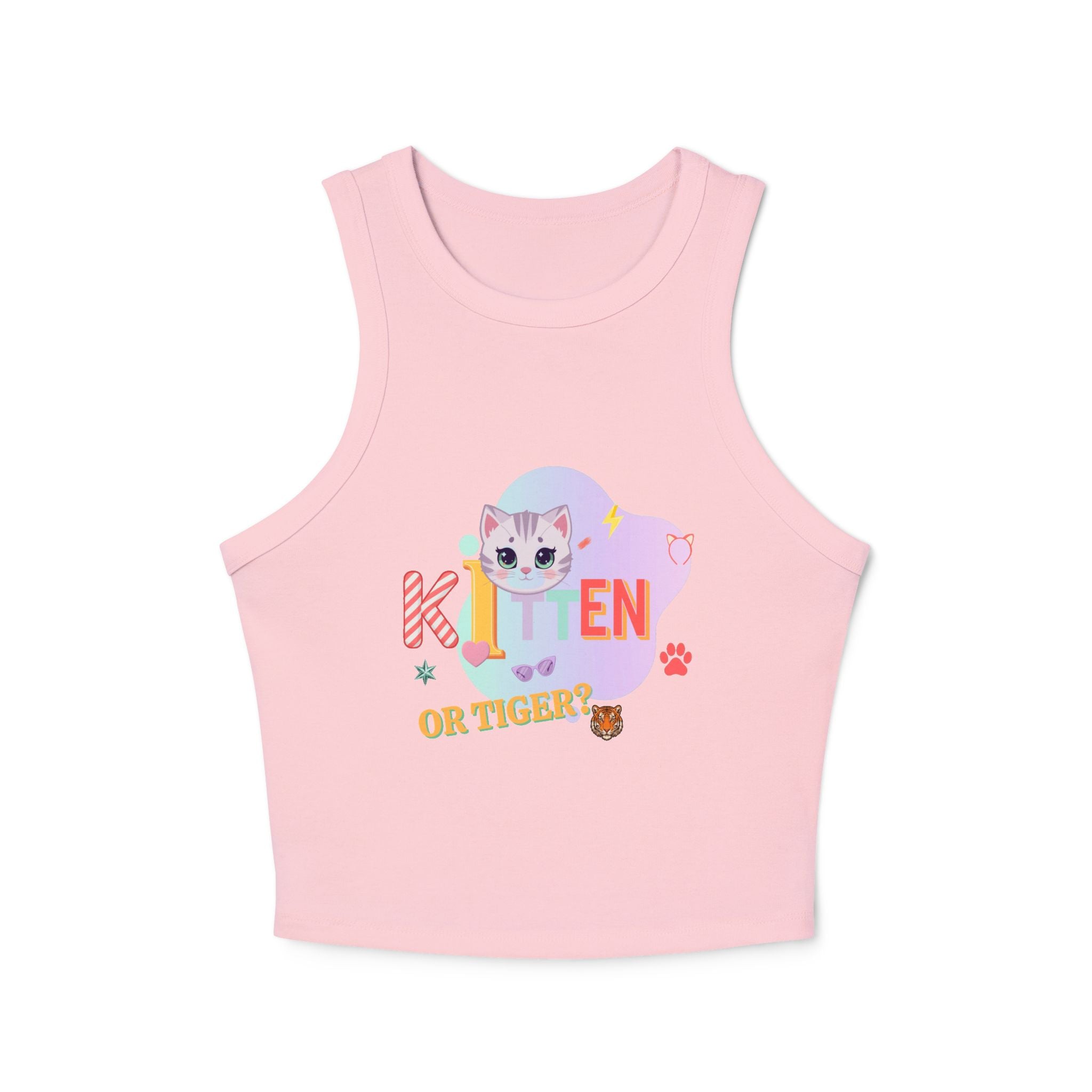 Kitten or Tiger Tank Top | Cute Pastel Cat Graphic with Retro Letters