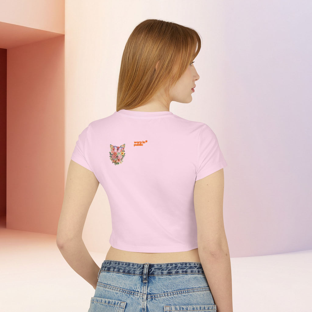 Wildly Bloomed Floral Cat Women's Baby Tee | Cute Botanical Graphic Top