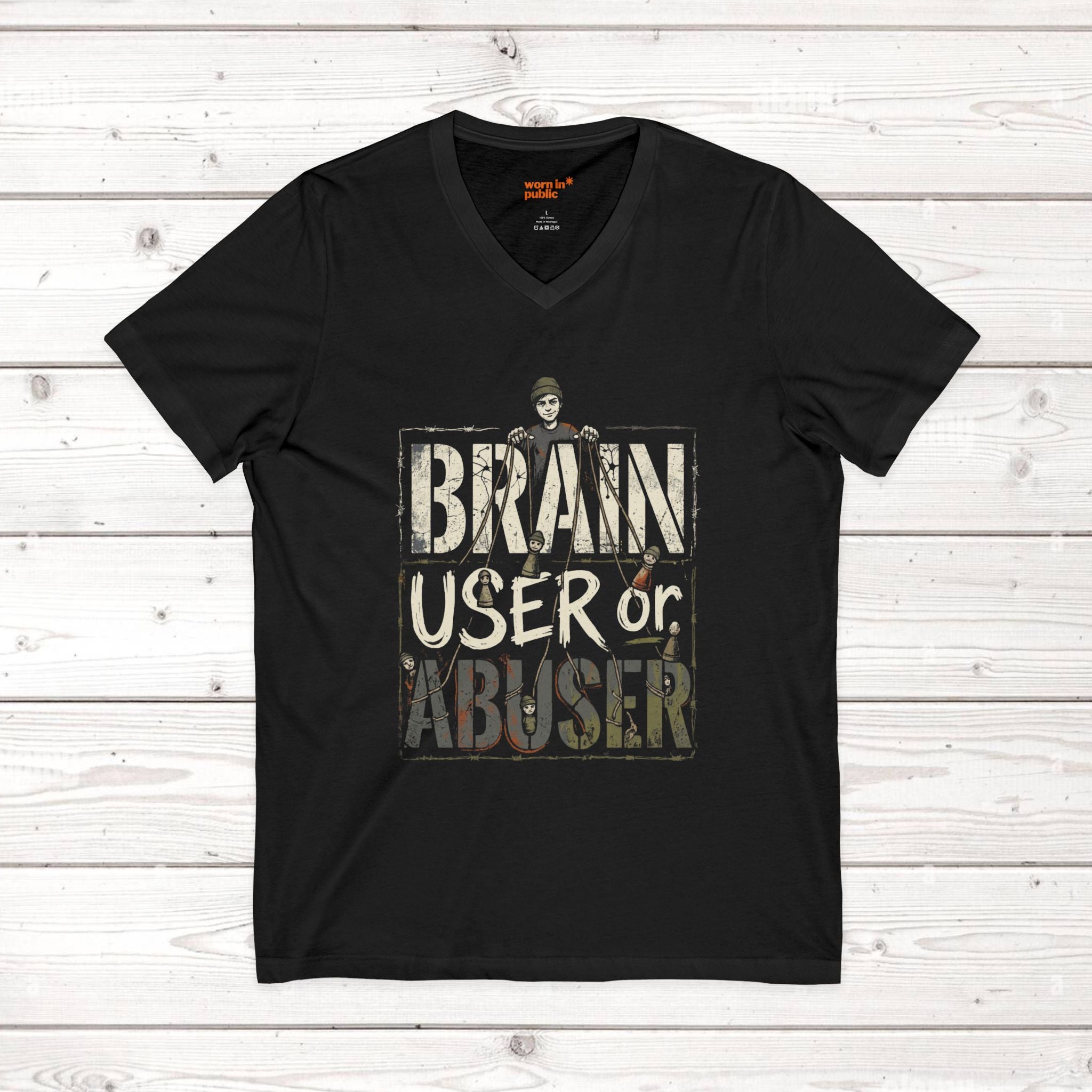 Brain User or Abuser Mens V-Neck Tee — Choose to See Graphic Awareness Shirt