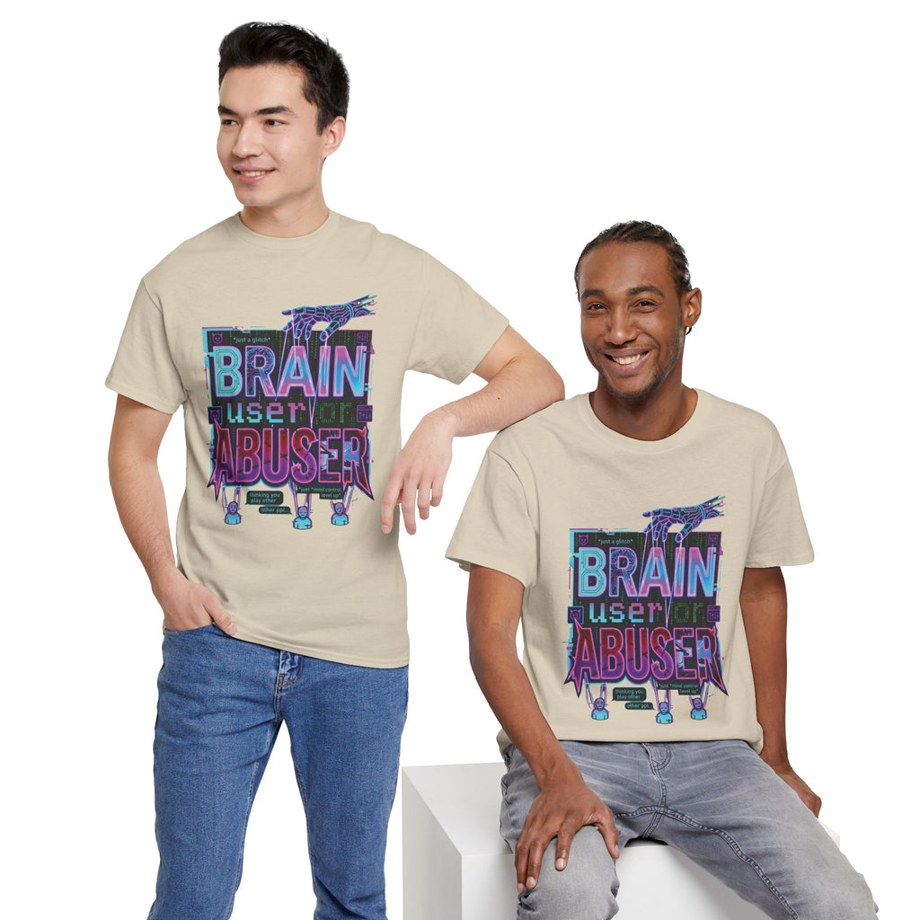 Brain User or Abuser GEN Z Unisex Tee — Retro Cyberpunk "Use Your Brain" Graphic T-Shirt