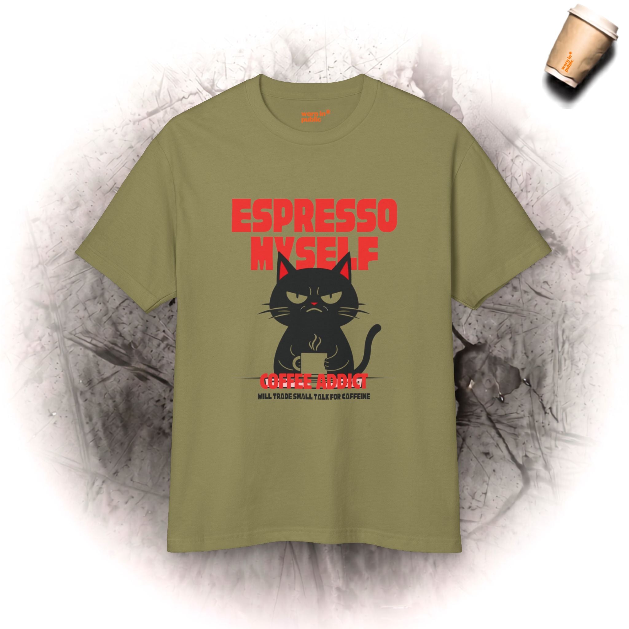 Espresso Yourself Katze T-Shirt | Lustiges Kaffee-Junkie Grafik-Shirt