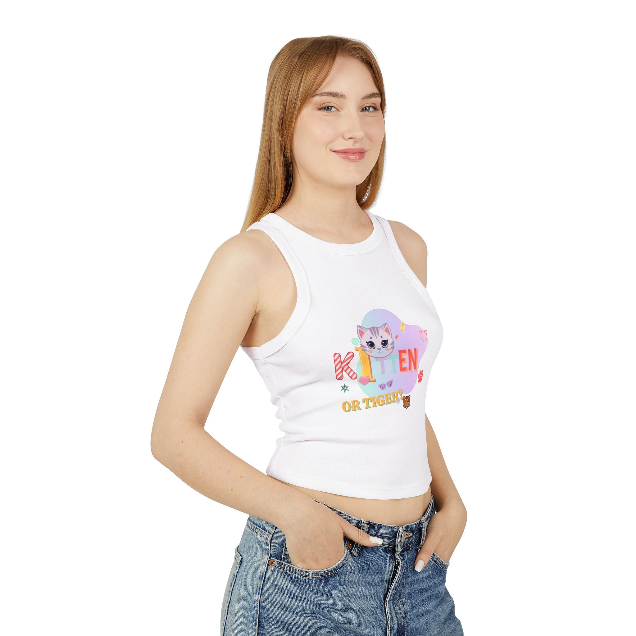 Kitten or Tiger Tank Top | Cute Pastel Cat Graphic with Retro Letters