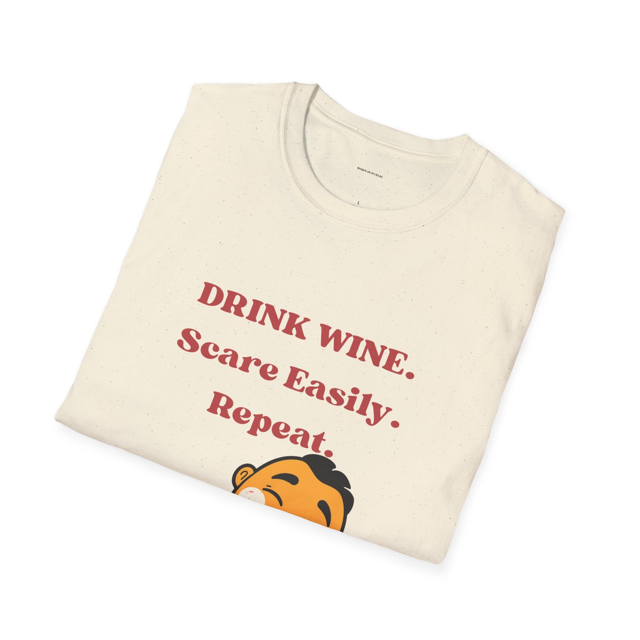 Drink Wine, Scare Easily, Repeat T-Shirt | Funny Smiling Face Graphic Tee
