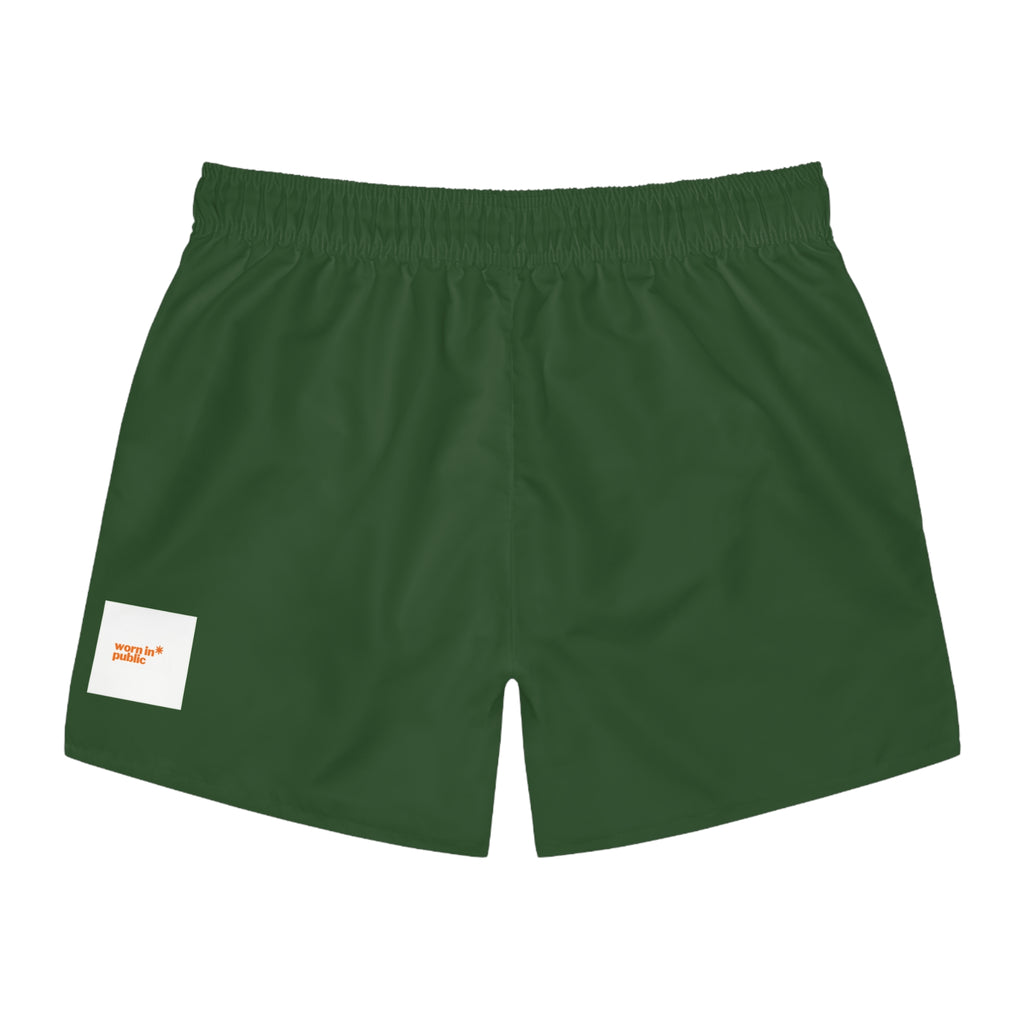 Moby Dick Arrow Swim Trunks | Green Graphic Beach Shorts