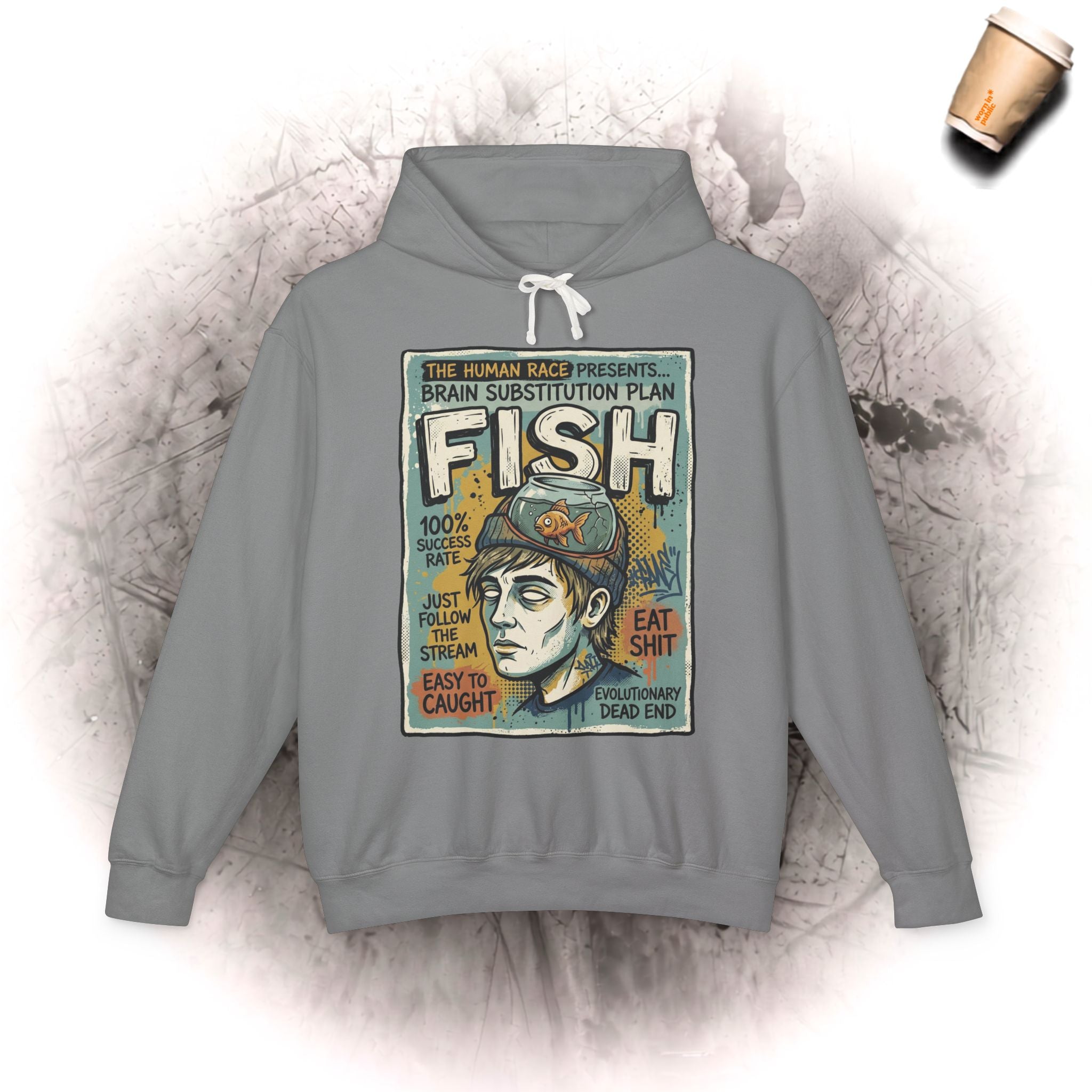 Kapuzenpullover „Fischhirn-Ersatzplan“ – Vintage Unisex Surrealistisches Grafik-Sweatshirt