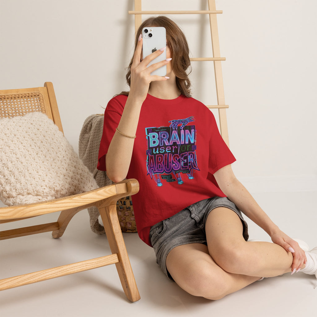 Brain User or Abuser GEN Z Unisex Tee — Retro Cyberpunk "Use Your Brain" Graphic T-Shirt
