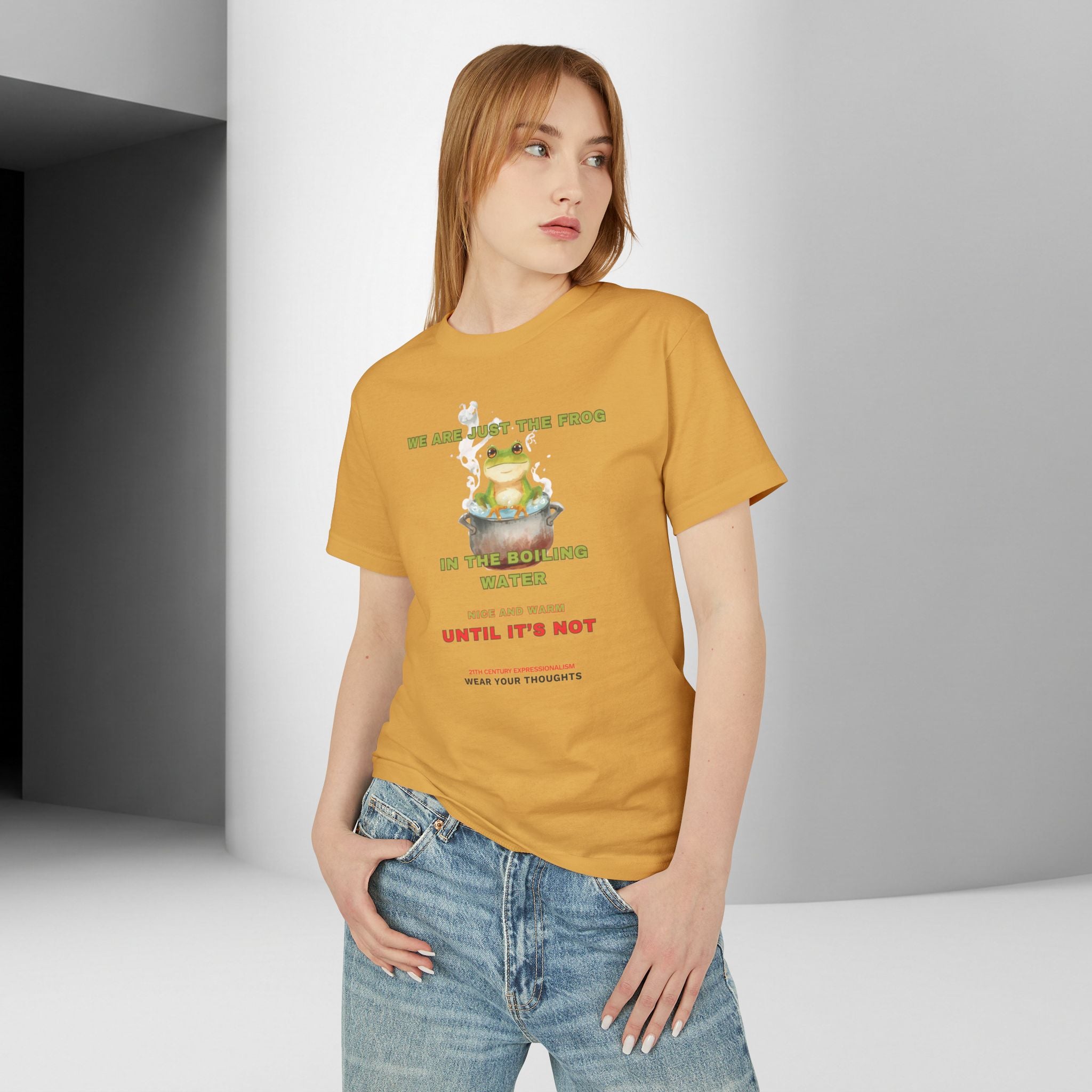 Graphic Unisex Tee — 'We Are Just The Frog in the Boiling Water' Funny Frog Shirt