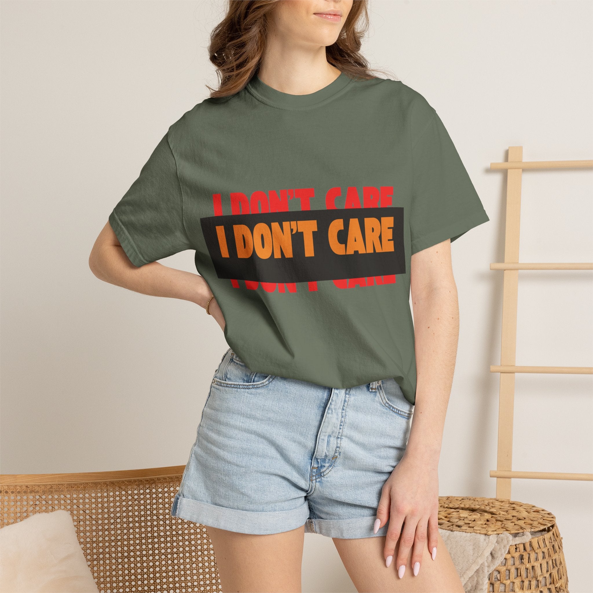 I Don't Care Graphic T-Shirt | Bold Statement Tee with 'I DON'T CARE' Print