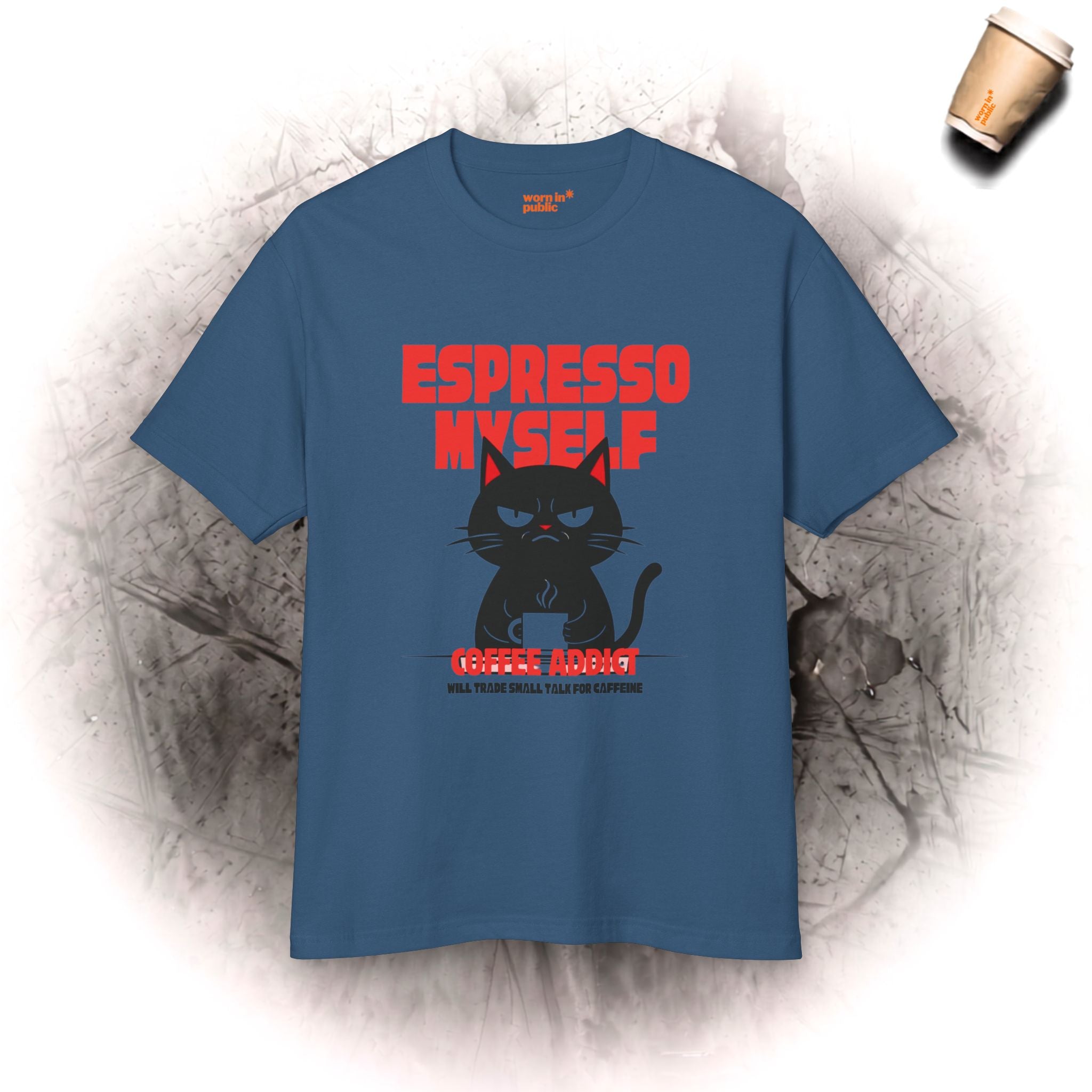 Espresso Yourself Katze T-Shirt | Lustiges Kaffee-Junkie Grafik-Shirt