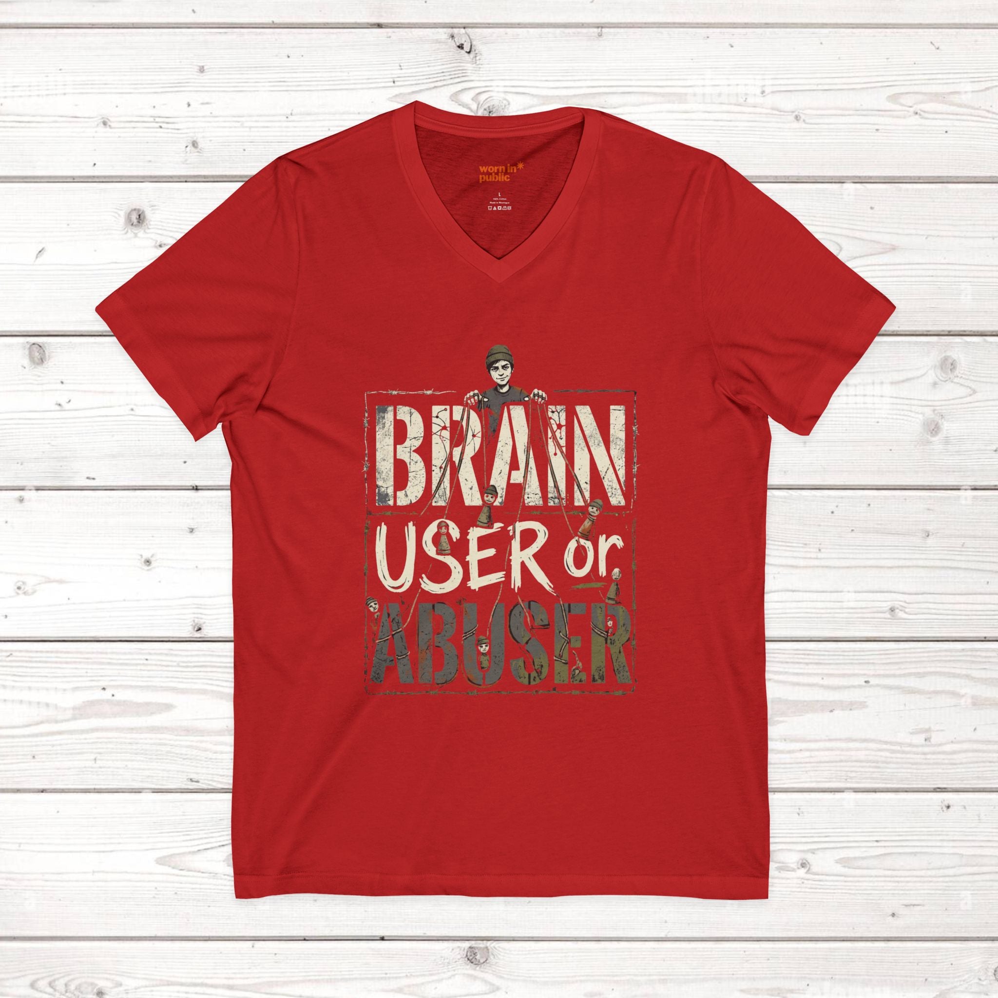 Brain User or Abuser Mens V-Neck Tee — Choose to See Graphic Awareness Shirt