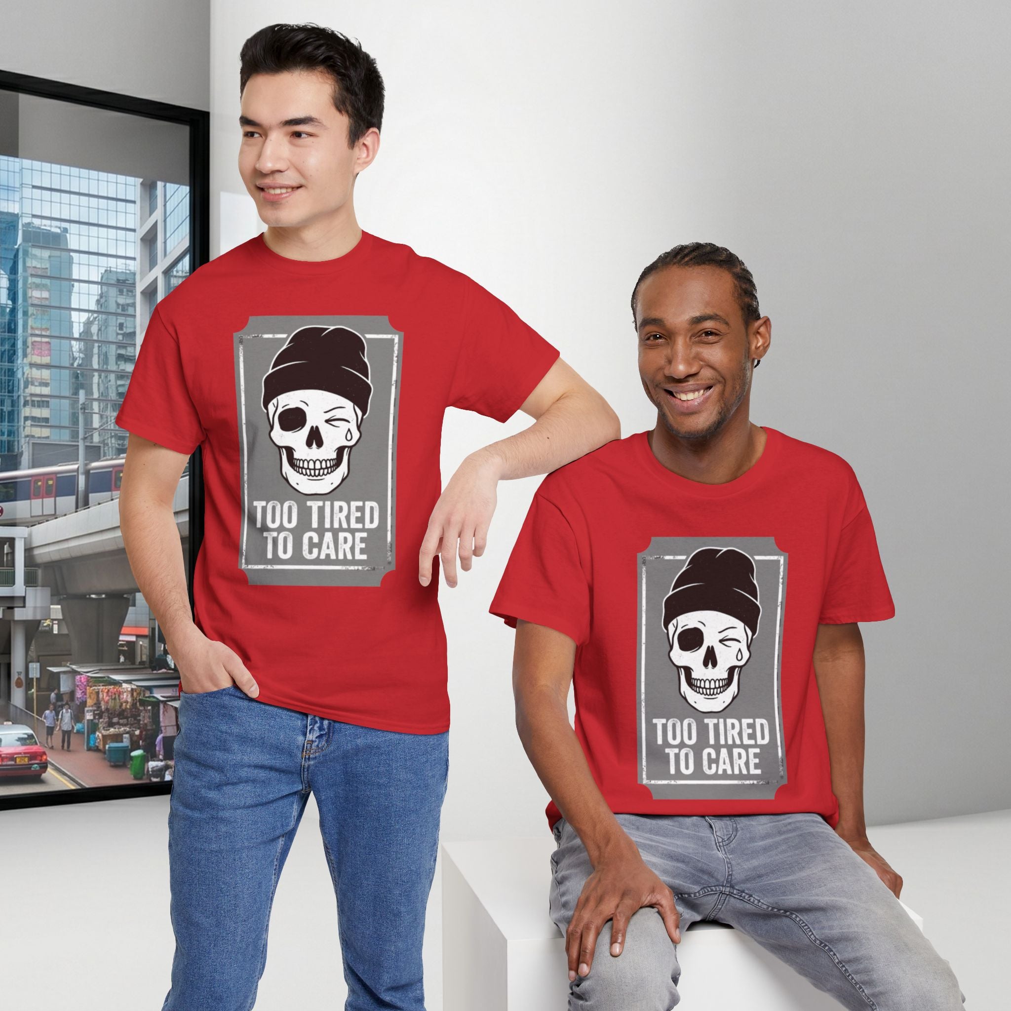 Too Tired To Care Skull T-Shirt | Funny Sarcastic Graphic Tee for the Exhausted