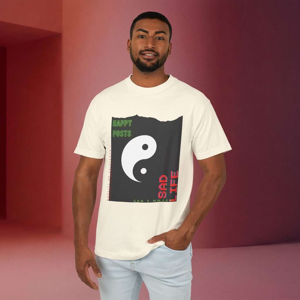 Yin Yang 'Happy Posts / Sad Life' | Vintage Garment-Dyed Unisex Graphic Tee