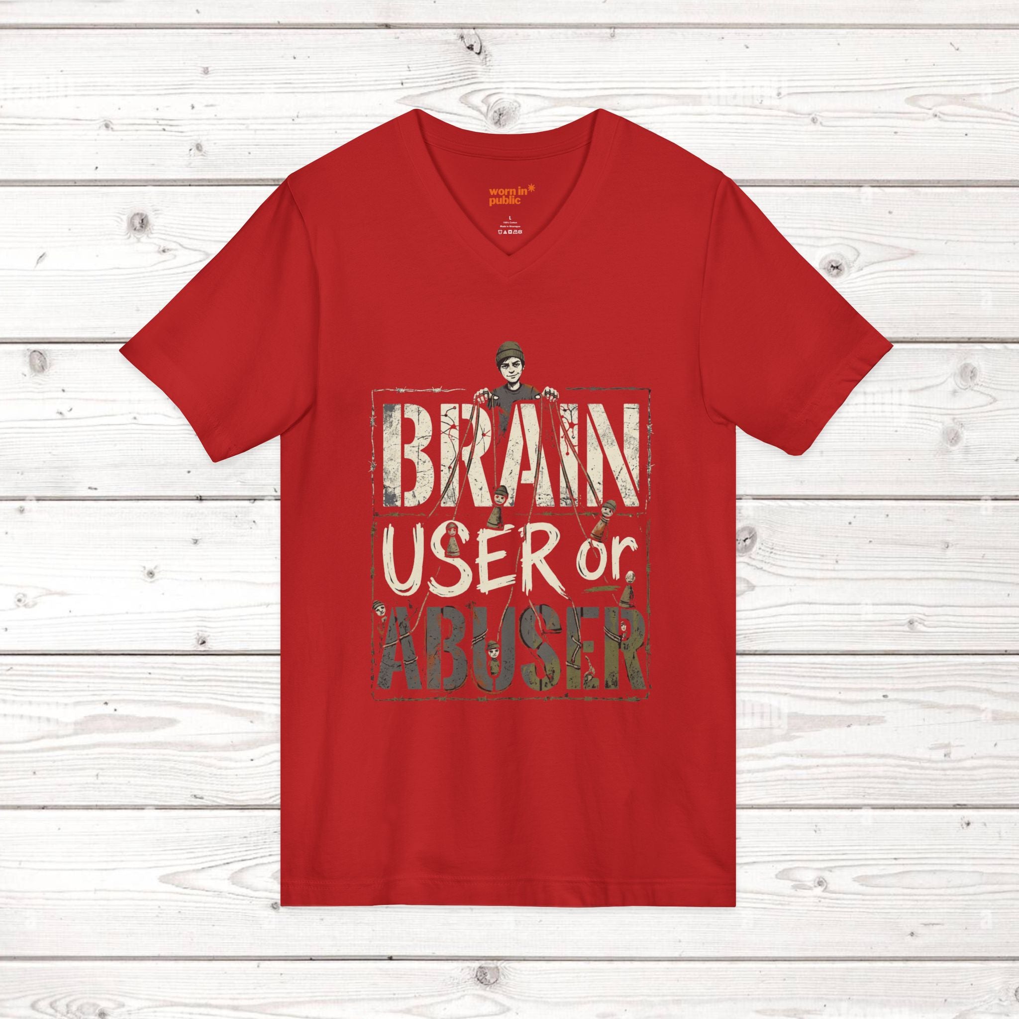 Brain User or Abuser Mens V-Neck Tee — Choose to See Graphic Awareness Shirt