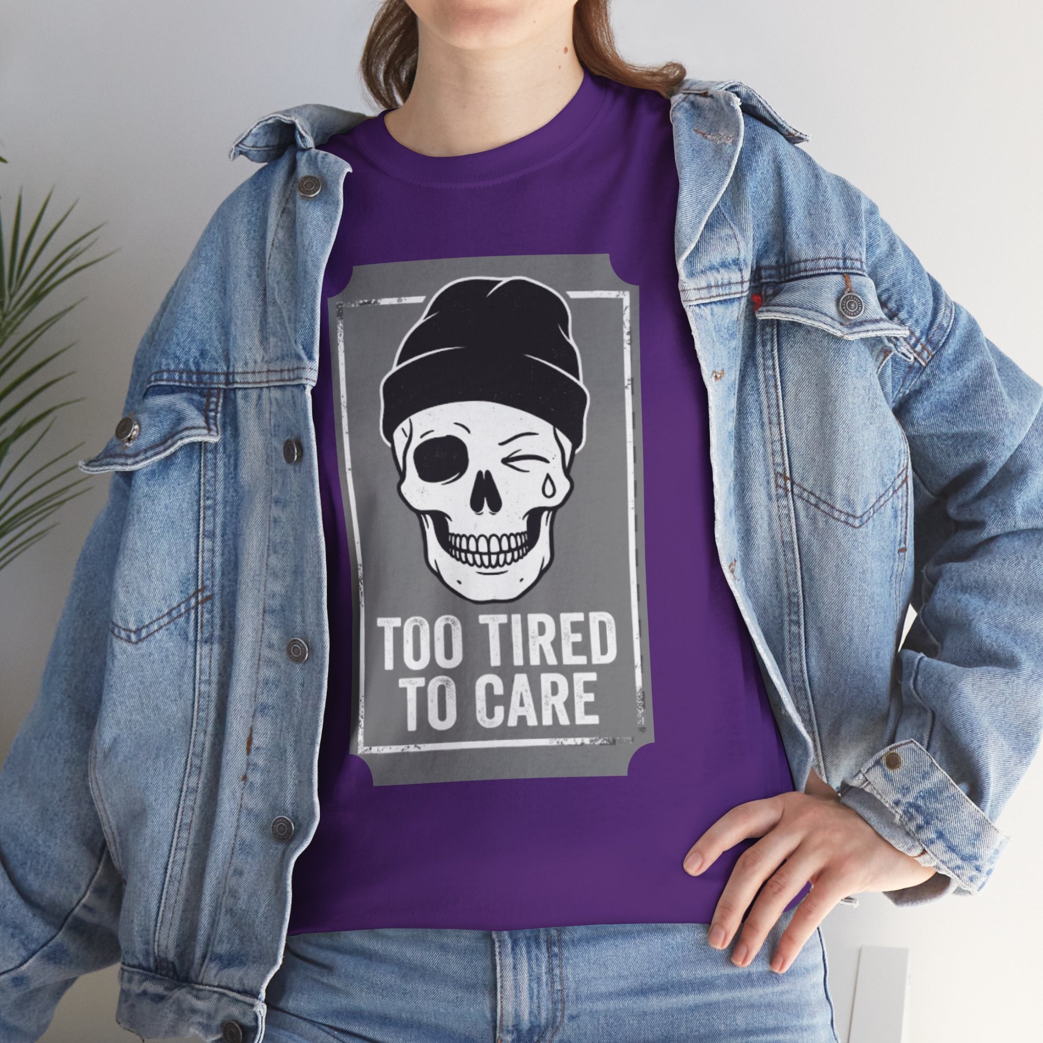 Too Tired To Care Skull T-Shirt | Funny Sarcastic Graphic Tee for the Exhausted